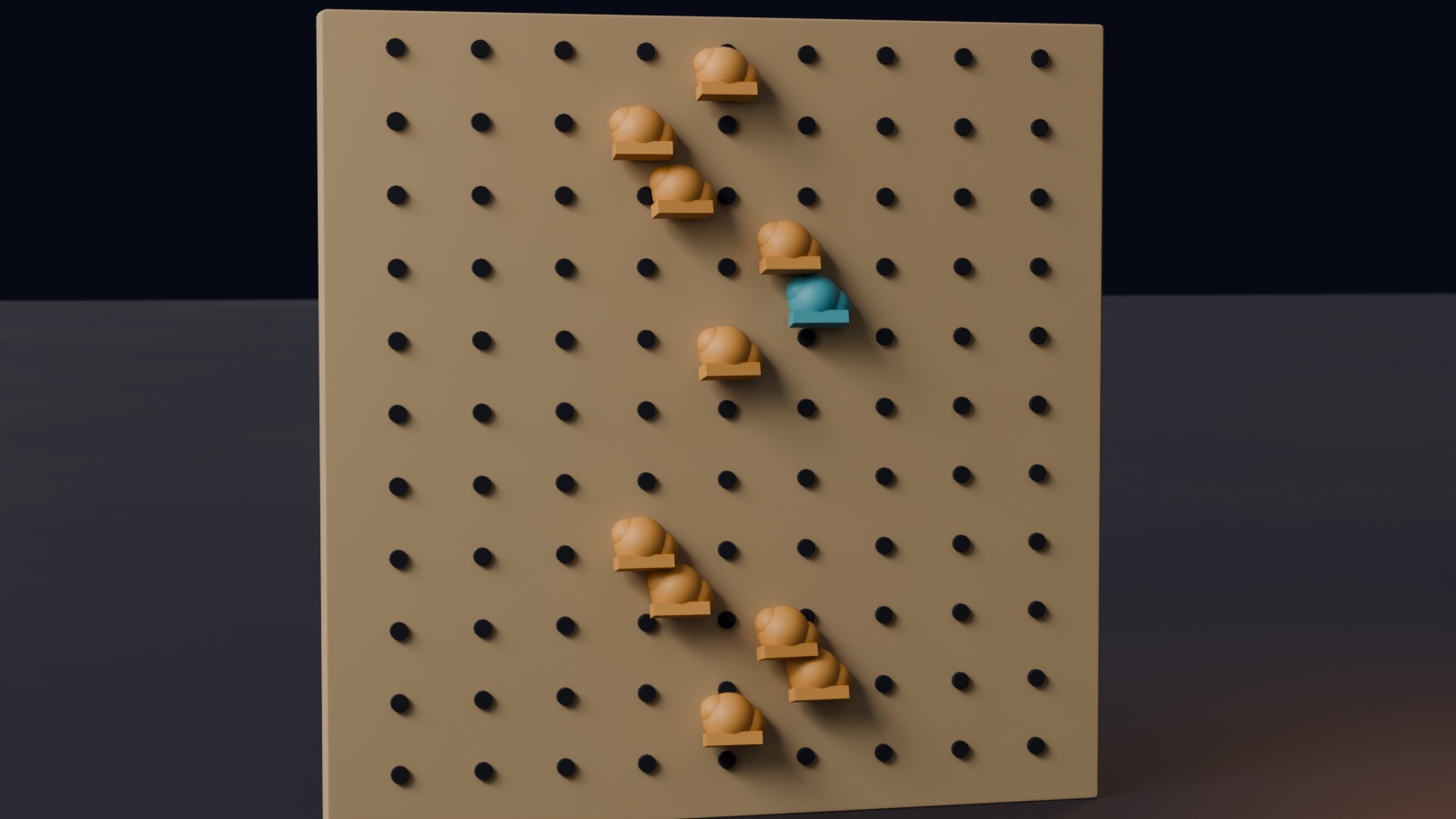 A climbing wall with holds rising evenly, and one far too large gap halfway up