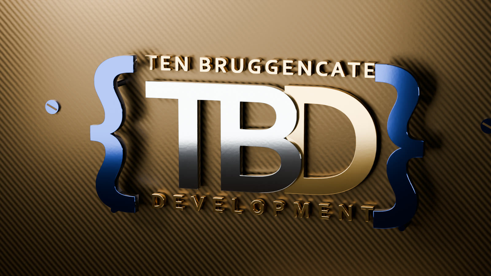 The TBD logo executed in metal: the braces in blued steel, the TB in polished steel and the D in gilt brass, on a watch plate with Geneva stripes.
