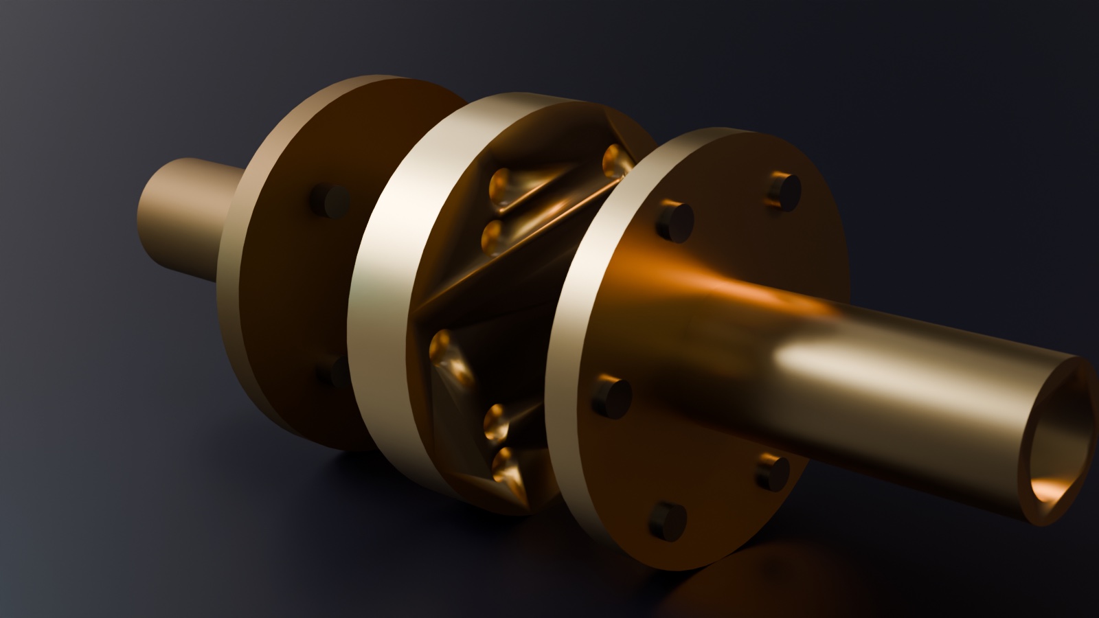Two flanges from different eras with a custom-turned adapter plate between them, carrying both the square and the round bolt pattern